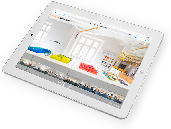 virtuelle Tour Designerwerkschau Tablet virtuelle Tour 360 Grad Designerwerkschau München